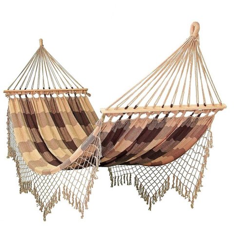 Rede Grande de Dormir Americana com Madeira Várias Cores Cor:cramelo com Marrom Xadrez