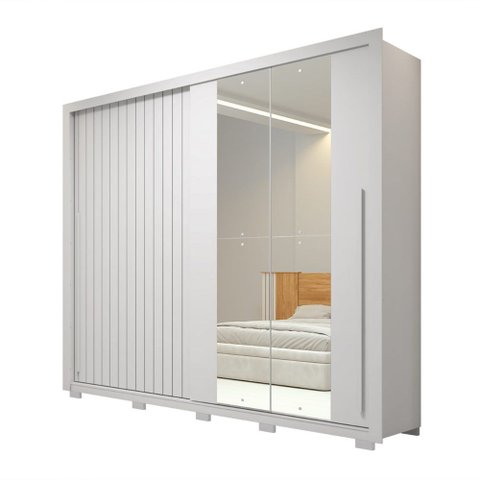 Guarda Roupa Marajó 245cm Ripado 2 Portas de Correr e 4 Gavetas com Espelho Mdp Branco G11 - Gran Be