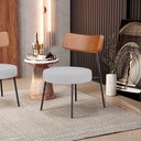 Ver imagem 2 de Poltrona Decorativa Para Sala De Estar Base Fixa Londres L02 Couríssimo Camel Linho Cinza - Lyam