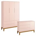 Ver imagem 1 de Cômoda Infantil e Guarda Roupa 3 Portas New Classic Rosa com Pés Madeira ? Reller