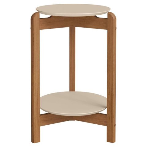 Mesa Lateral Lizz Redonda MDF Madeira Maciça 35cm Off White
