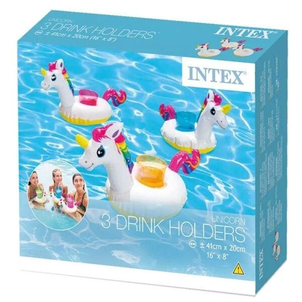 Kit com 3 porta copo Unicórnio inflável piscina mar - Drink Holders Intex 41x20cm Unicórnio - 4