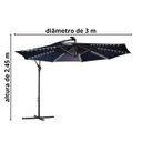 Ver imagem 2 de Ombrelone Lateral Suspenso Jardim 3 Metros com Led Alumínio Manivela Azul Importway Iwobll-300 Az