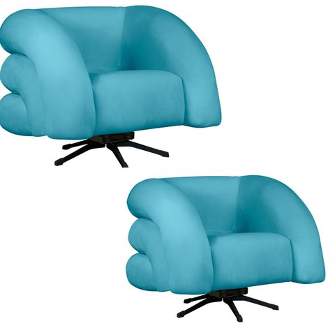 Kit 2 Poltrona Decorativa Micheli Giratória e Balanço Veludo Cor:turquesa