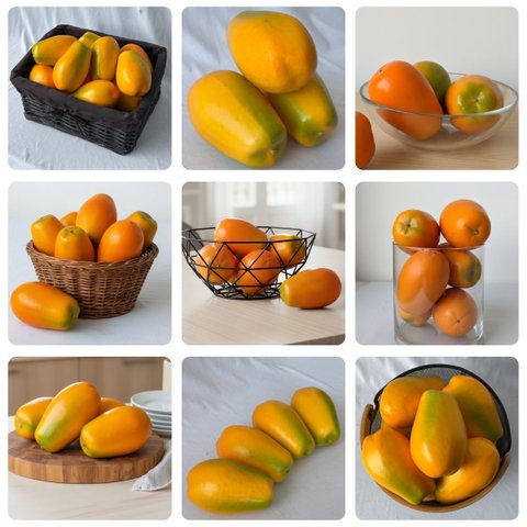 Kit 15 Mamões Artificiais Realistas Fruta Decorativa Restaurante, Buffet, Festa e Temática Tropical