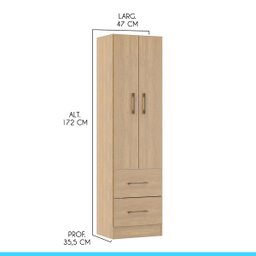 Guarda Roupa Solteiro 2 Portas 2 Gavetas 47x172cm Mdp Carvalho 8012 Menu - 3