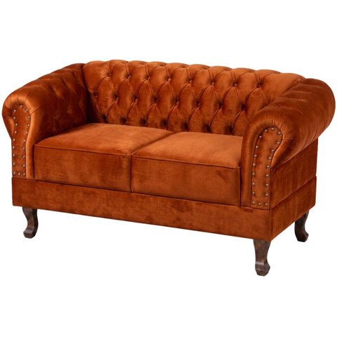 Namoradeira Chesterfield Duque 2 Lugares em Veludo:Veludo Cobre