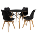 Ver imagem 1 de Conjunto Mesa Redonda Chanfrada Preta Eames 90cm + 4 Cadeiras Preta Saarinen Wood - La Mobilia