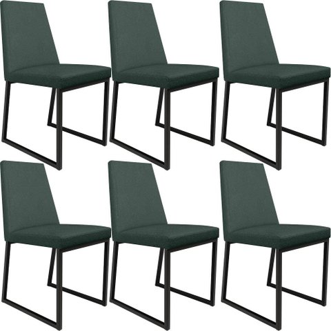 Kit 06 Cadeiras Para Sala Jantar Base Aço Industrial Preto Dafne L02 Linho Verde Musgo - Lyam 