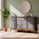Ver imagem 2 de Balcão Linz 4 Portas 3 Gavetas Pés Luis Xv 99 X 175 X 45 Cm (a X L X P) - Cor Cinza Escuro/imbuia