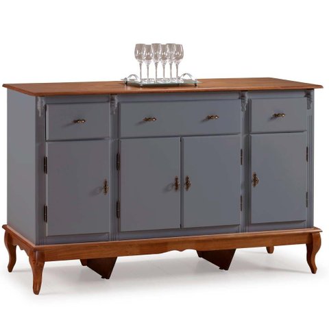 Balcão Linz 4 Portas 3 Gavetas Pés Luis Xv 99 X 175 X 45 Cm (a X L X P) - Cor Cinza Escuro/imbuia