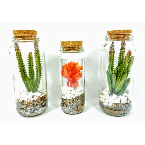3 Mini Suculentas Artificiais Vasinhos Para Banheiro Cactus | MadeiraMadeira