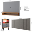 Ver imagem 4 de Painel Tv 50 Polegadas Cabeceira 1,40 Linho Cama Casal 2 Mesinhas Canto Quarto Gaveta Cinza/cinamomo