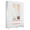 Ver imagem 2 de Guarda Roupa Solteiro Doble 4 Portas de Bater com Espelho e Cômoda MDP Fosco Branco Albatroz Mó