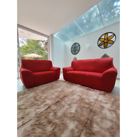 Kit Capa para Sofá 02 e 03 Lugares Favorita Malha Coladinha:Vermelho
