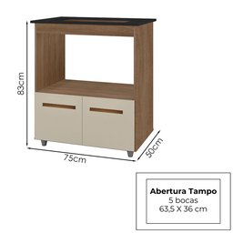 Balcao com Tampo Cooktop 5 Bocas 75cm 9445 Savana Off White Mobbs - 3