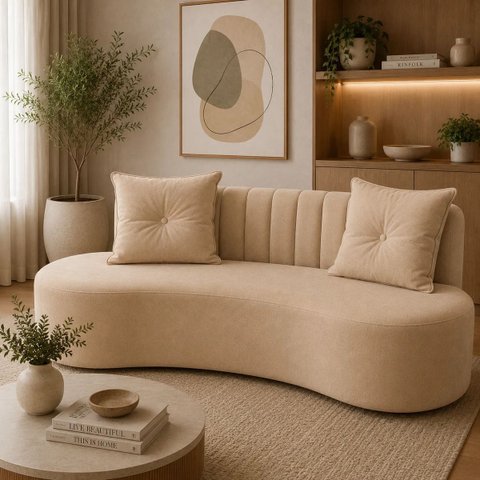 Poltrona Sofa Orgânica Decorativo Casal Villas Suede Bege