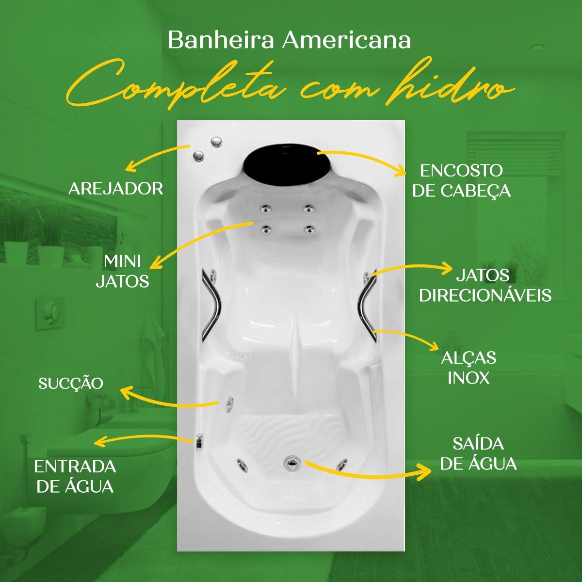 Banheira Americana Completa com Hidro em Acrílico - 4