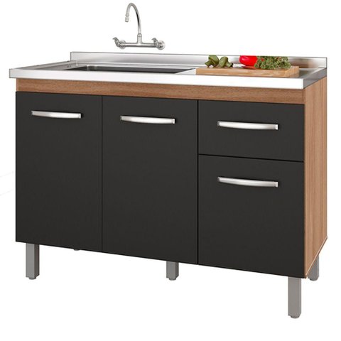 Balcao P/ Pia sem Tampo Anita 120 Cm Savana Preto Moblis