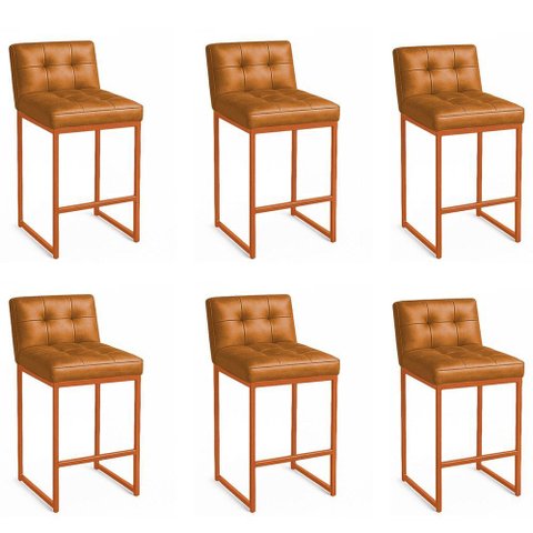 Banqueta Cozinha Alta com Encosto Industrial Kit 6 Bronze Lirina Pu C05 - D'rossi