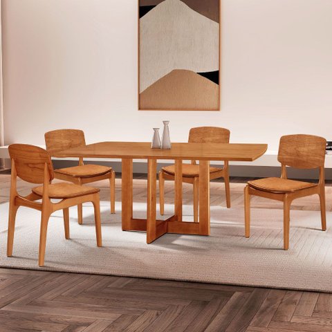 Mesa Patros Tampo 120 Laminado Barril com 4 Cadeiras Malta Gold Moderna Mobília