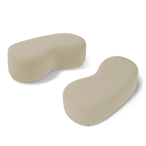 Kit 02 Puffs Decorativos Living Aisha Orgânico 02 Lugares Veludo Bege - Desk Design