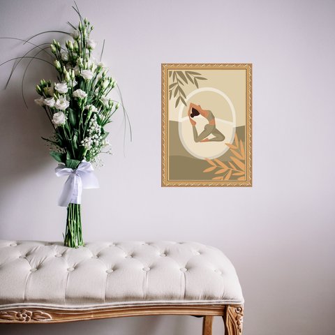 Quadro Decorativo Moldura Dourada Yoga 33x24cm:com Vidro