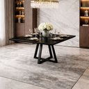 Ver imagem 1 de Mesa de Jantar 160x90 Tampo Mdf/vidro para 6 Lugares Pés Madeira Maciça Pérola - Preto/preto