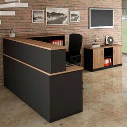 Armário Baixo 2 Portas e Nicho para Escritório - Linha Essencial - Madeirado/Preto - Stock Móveis - 2