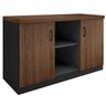 Armário Baixo 2 Portas e Nicho para Escritório - Linha Essencial - Madeirado/Preto - Stock Móveis - 1