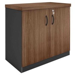 Armário Baixo para Escritório com Chave - Linha Essencial - Madeirado/Preto - Stock Móveis - 1
