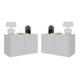 Kit 2 Mesas de Cabeceira 2 Portas Mp4135 Branco Branco - 1 Kit 2 Mesas de Cabeceira 2 Portas Mp4135 Branco Branco - 1