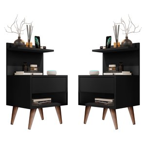 Conjunto Duas Mesas de Cabeceira Criado para Quarto Apoio Cama Preto