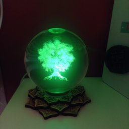 Luminária Bola de Cristal Árvore da Vida - Base Led Colorido Flor de Lótus - 1