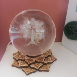 Luminária Bola de Cristal Árvore da Vida - Base Led Colorido Flor de Lótus - 2
