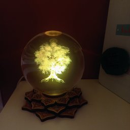 Luminária Bola de Cristal Árvore da Vida - Base Led Colorido Flor de Lótus - 3