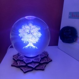 Luminária Bola de Cristal Árvore da Vida - Base Led Colorido Flor de Lótus - 4
