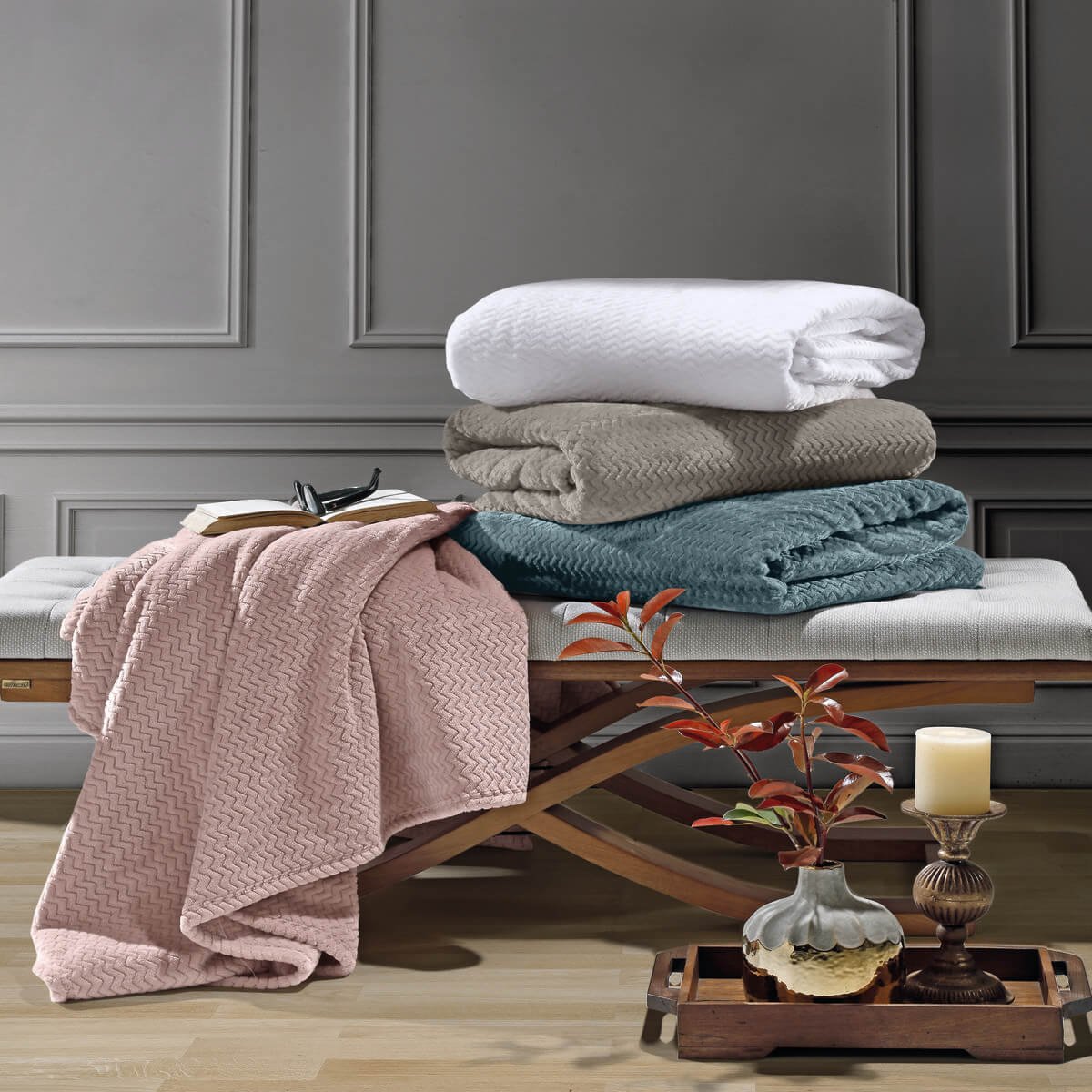Cobertor Plush Tweed 280gr/m Casal 220 x 230cm Branco Hedrons - 2