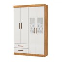 Ver imagem 2 de Guarda-roupa Solteiro Genova 4 Portas 2 Gavetas com Espelho Cinamomo/off White - Carioca Móveis