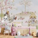 Ver imagem 1 de Papel de parede infantil menina no balanço para quarto de bebê 1M² PP11