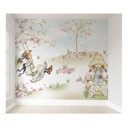 Papel de parede infantil menina no balanço para quarto de bebê 1M² PP11 - 4