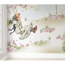 Papel de parede infantil menina no balanço para quarto de bebê 1M² PP11 - 5