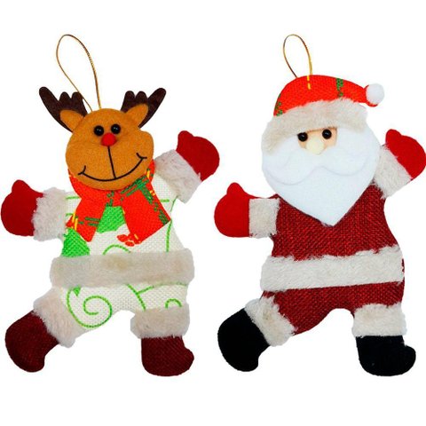 Kit 8 Enfeites Árvore de Natal Papai Noel e Rena Natalino