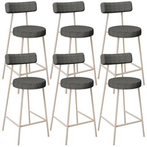 Kit 06 Banquetas Baixa Cozinha Sala Jantar Bancada Milão Arena L02 Linho Mescla Chumbo - lyam decor
