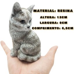 Estatueta Gato Realista Decorativo Enfeite Sala Casa Estátua Resina Animal Pet Gatinho Decoração - C - 3