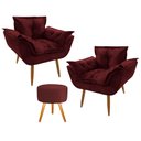 Ver imagem 1 de Conjunto 2 Poltronas Decorativas Opala e 1 Puff Redondo Pés Palito Suede Ulisses Decor:Marsala