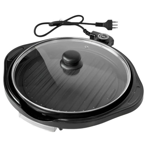 Grill Elétrico Redondo Premium com Termostato Tampa com Saída de Vapor Controle de Temperatura 220v