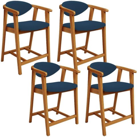 Kit 04 Banquetas Baixa para Cozinha Sala Jantar Bancada Cecília L02 Suede Azul Marinho - Lyam Decor