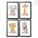 Ver imagem 1 de Quadro Decoração Quarto Menina Animais Aquarela Lacinho:preta
