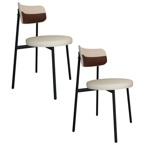 Cadeira de Jantar Estofada Kit 2 Nyka M25 Linho Areia/whisky - Mpozenato